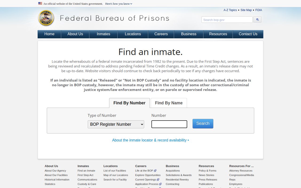 Federal BOP locator for Schuyler County released inmate records